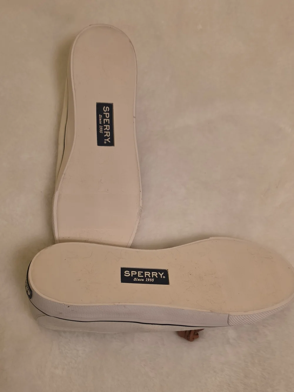Sperry Top Sider Women's Cream Canvas Boat Shoes with Brown Laces.